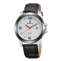 SKONE 9180 Alloy Case Fashion Style Black Leather Watch for Men
